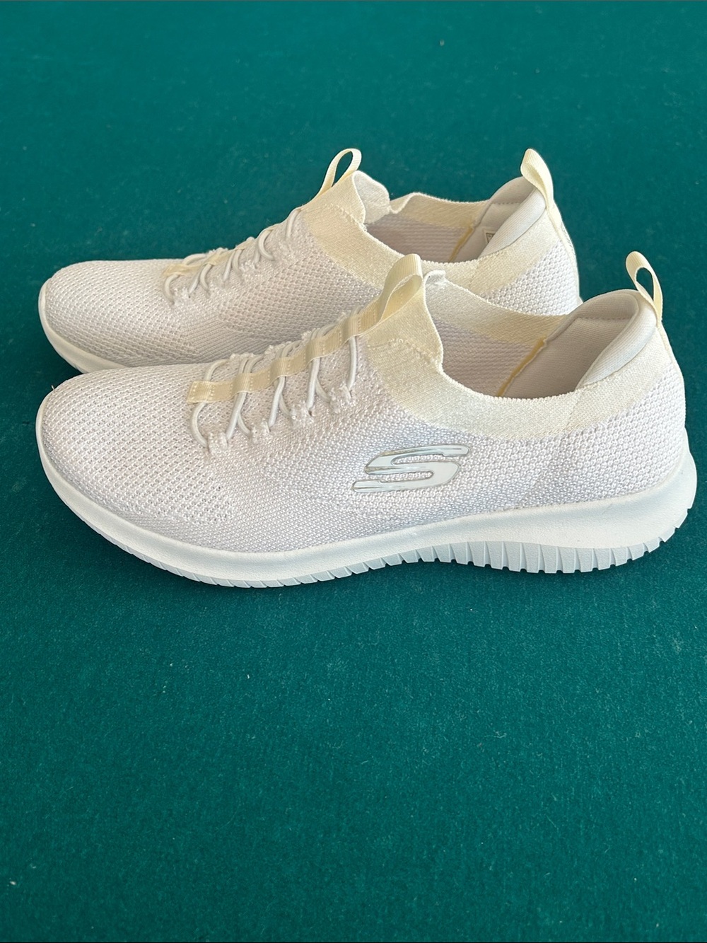 Skechers Women’s Cream-White Slip-On Knit Athletic Sneakers